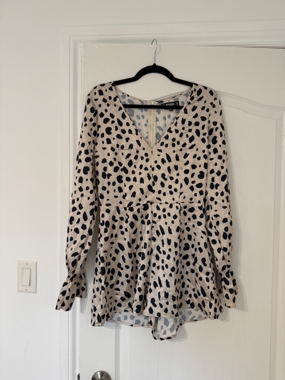 MISSGUIDED Dalmatian Animal Print Long Sleeve Satin-Like Romper